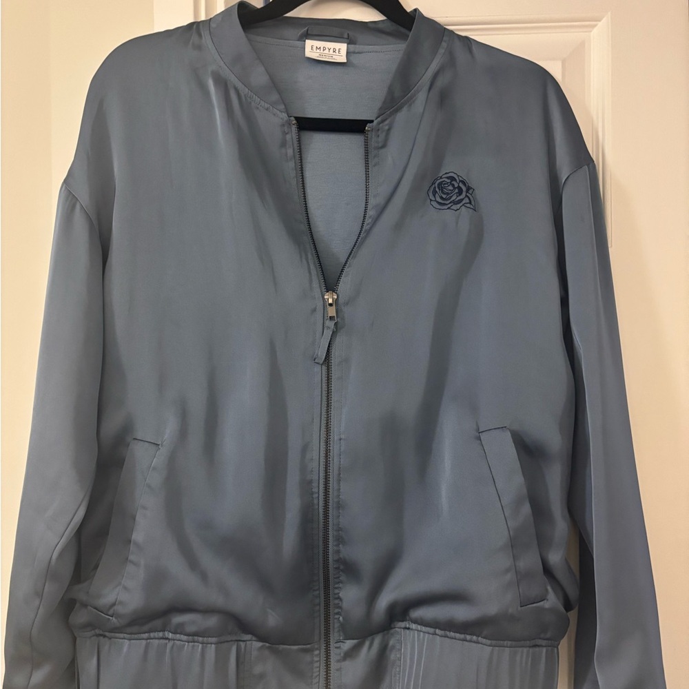 Blue Satin Bomber Jacket
